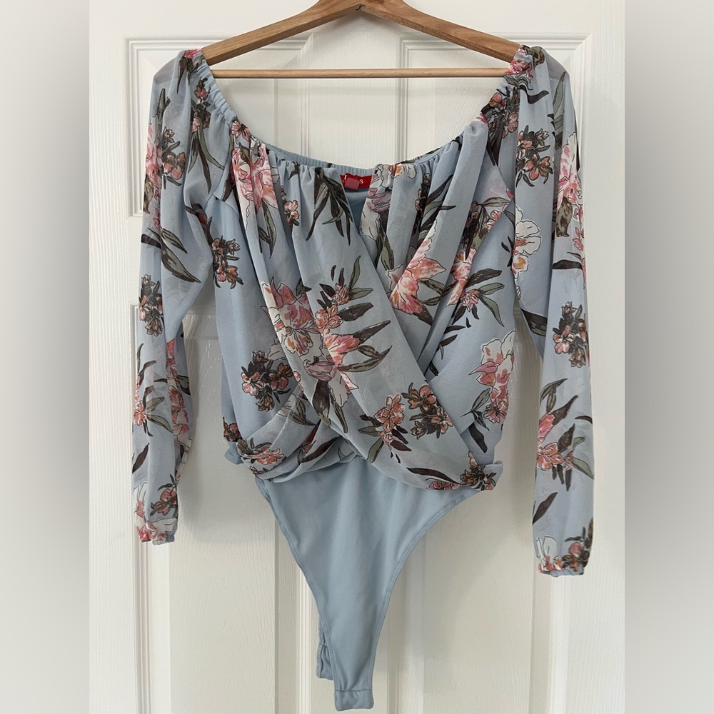 Guess Light Blue Floral Bodysuit